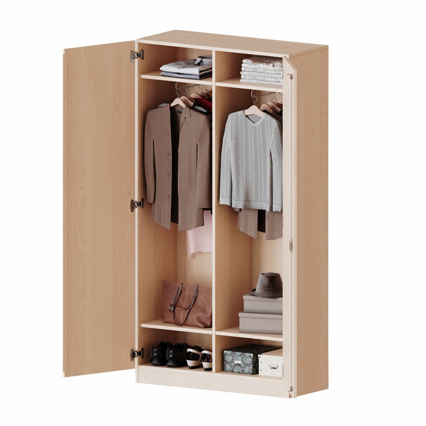 Garderobenschrank zweitürig, mit MW, 5 OH, 2 Breiten, 4 Dekore